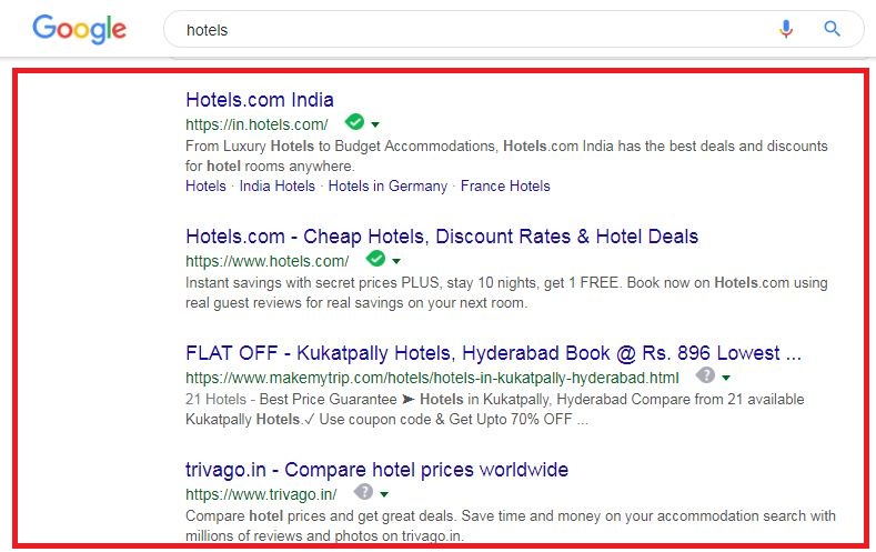 Paid adverts, unpaid adverts, organic search, inorganic search, SERPs 