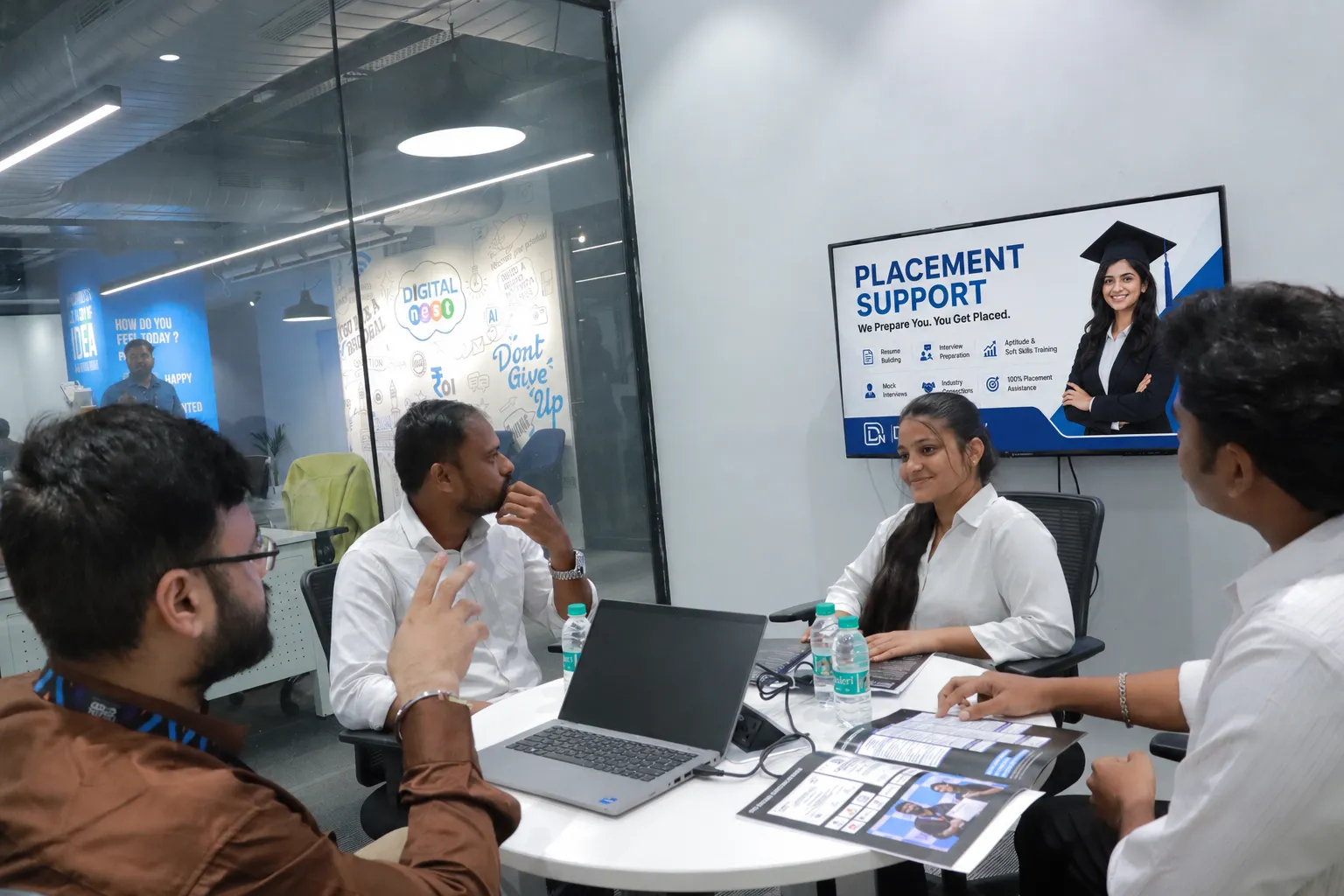 Career support team discussing placement opportunities